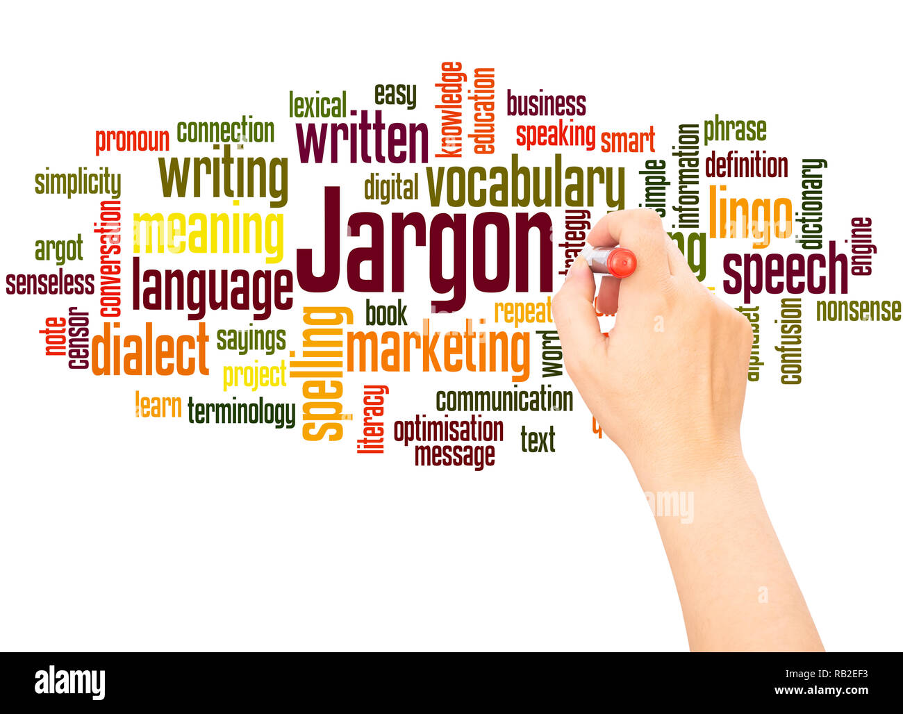 Jargon word cloud hand writing concept on white background. Stock Photo