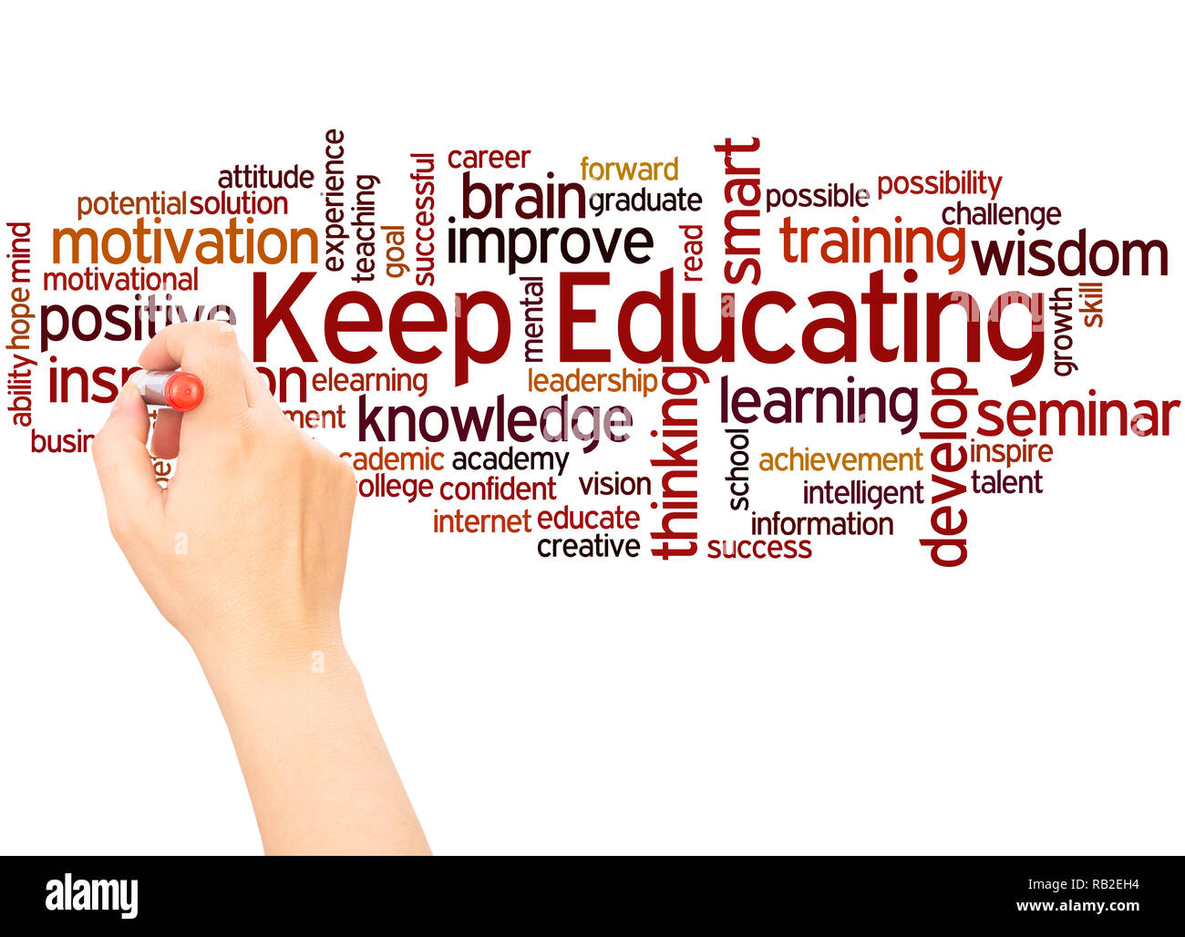 Keep educating word cloud hand writing concept on white background ...