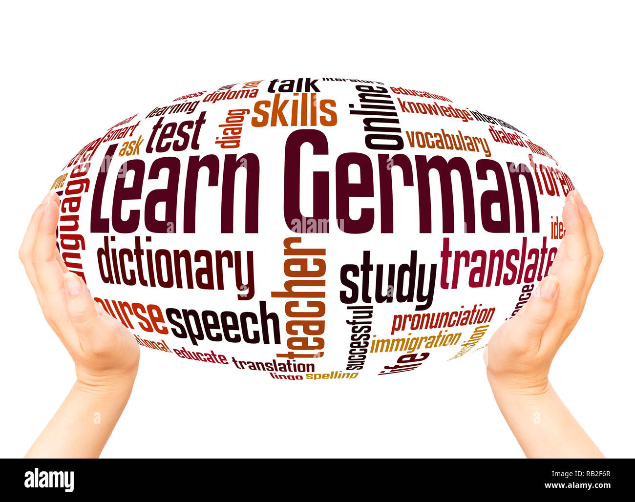 Learn German word cloud hand sphere concept on white background Stock Photo Alamy