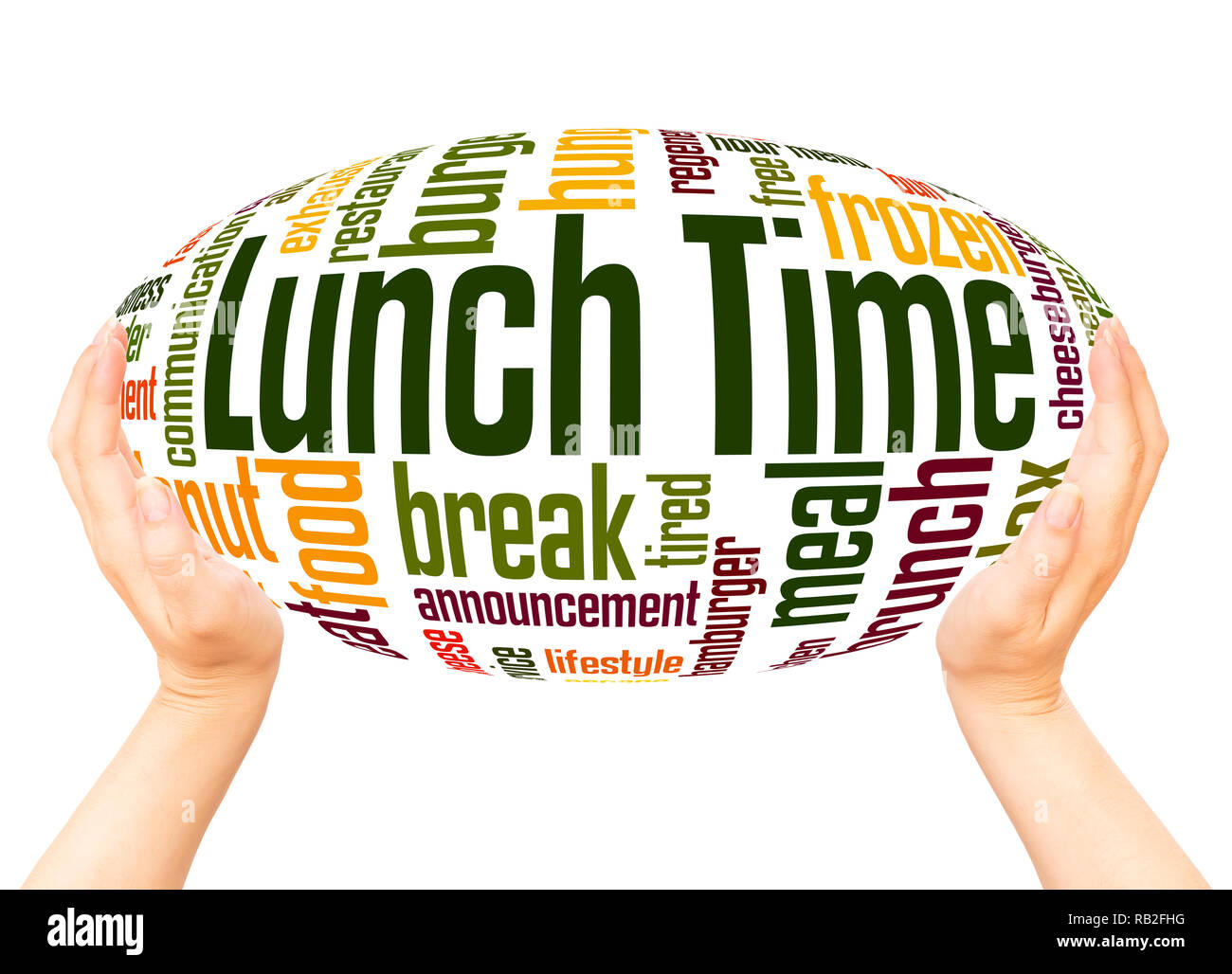 Lunch Time word cloud hand writing concept on white background. Stock Photo
