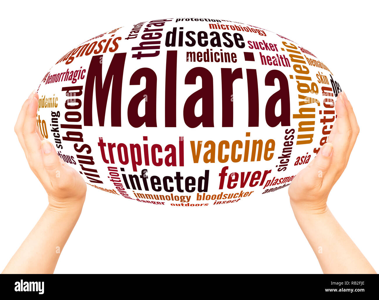 Malaria word cloud hand sphere concept on white background. Stock Photo