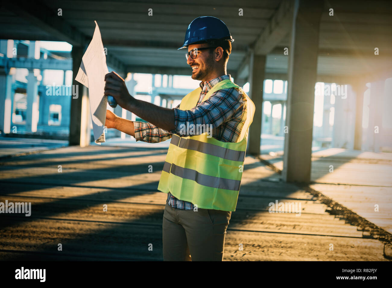 Construction foreman on the job site Stock Photo