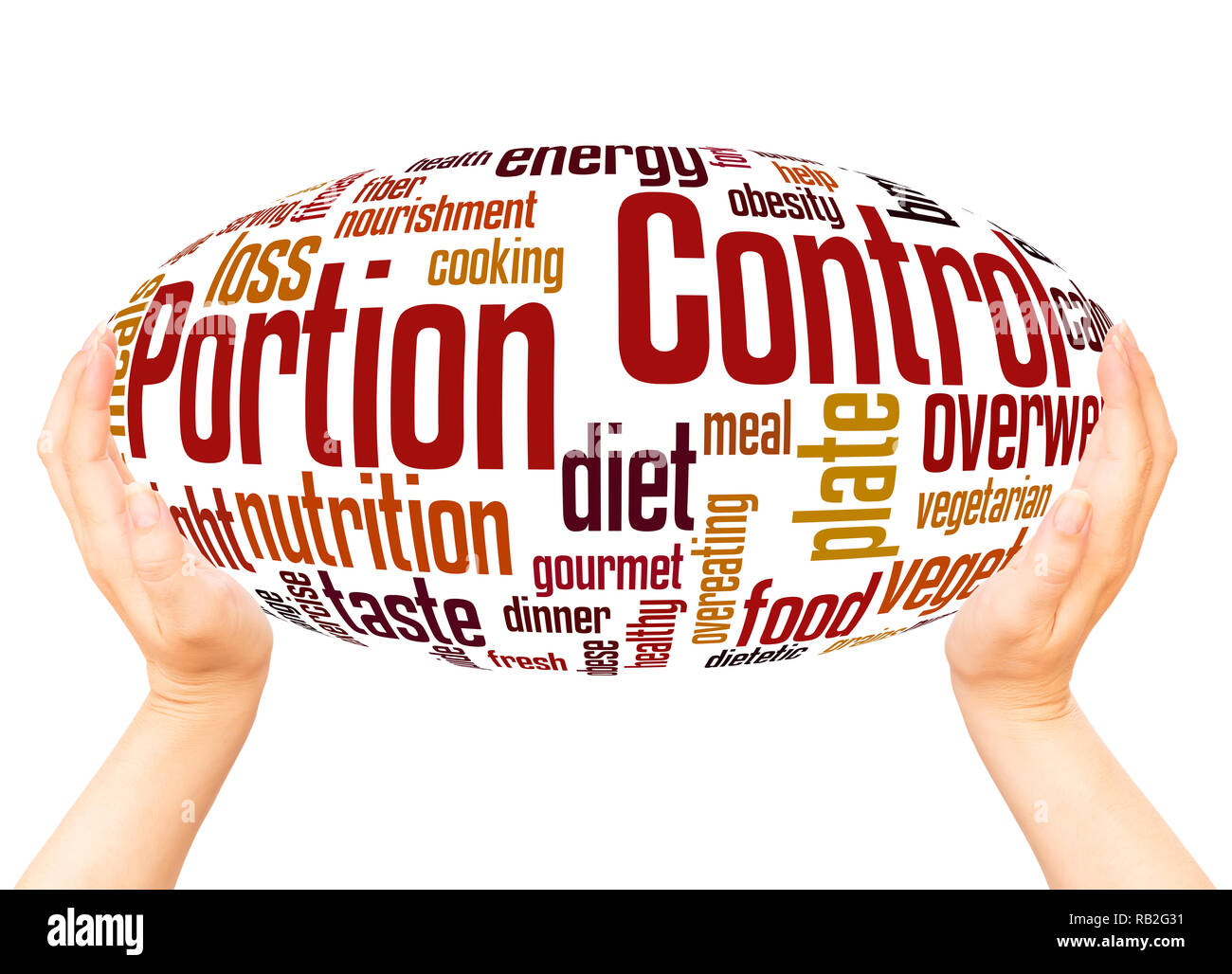 Portion Control word cloud hand sphere concept on white background. Stock Photo