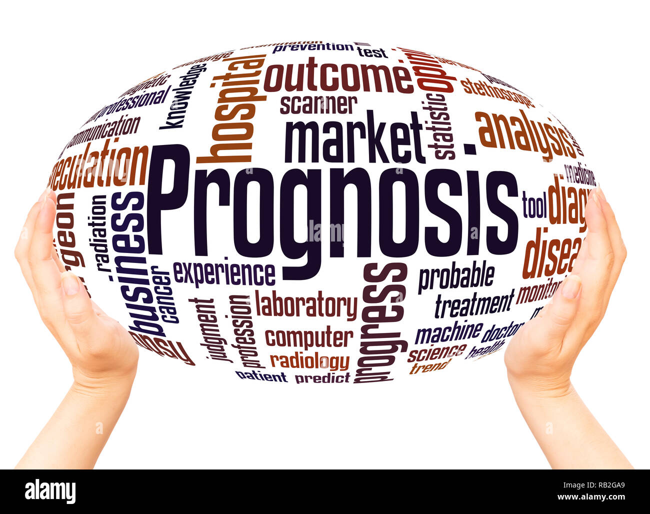 Prognosis word cloud hand sphere concept on white background. Stock Photo