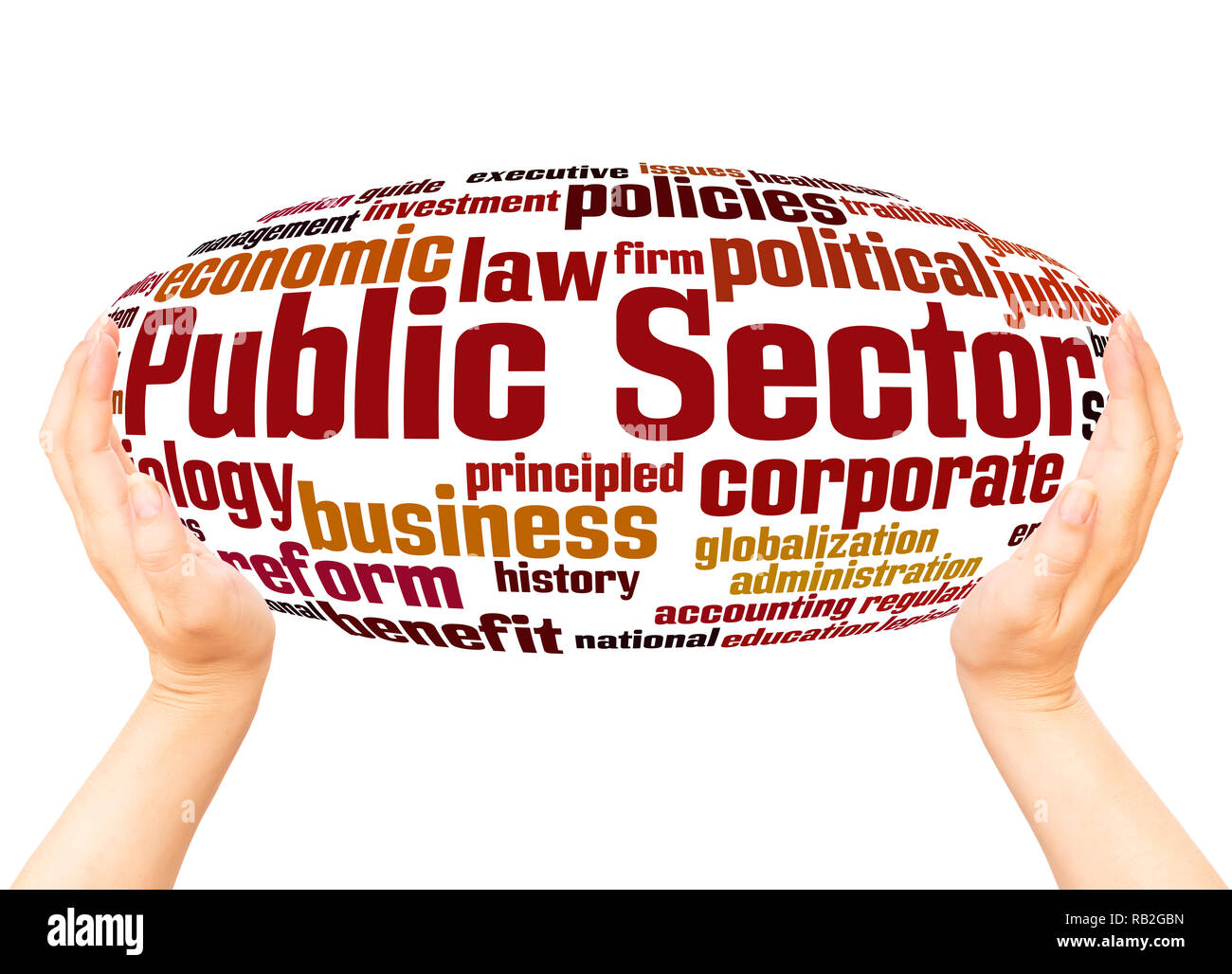 Public Sector word cloud hand sphere concept on white background. Stock Photo