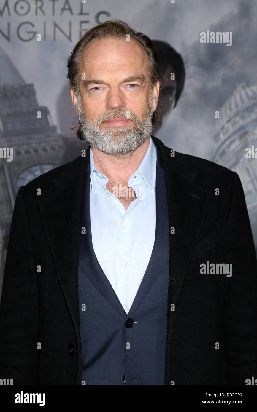 Los Angeles Premiere of 'Mortal Engines' held at the Regency Village Theater in the Westwood neighbourhood of Los Angeles, California.  Featuring: Hugo Weaving Where: Los Angeles, Calfornia, United States When: 05 Dec 2018 Credit: Nicky Nelson/WENN.com Stock Photo