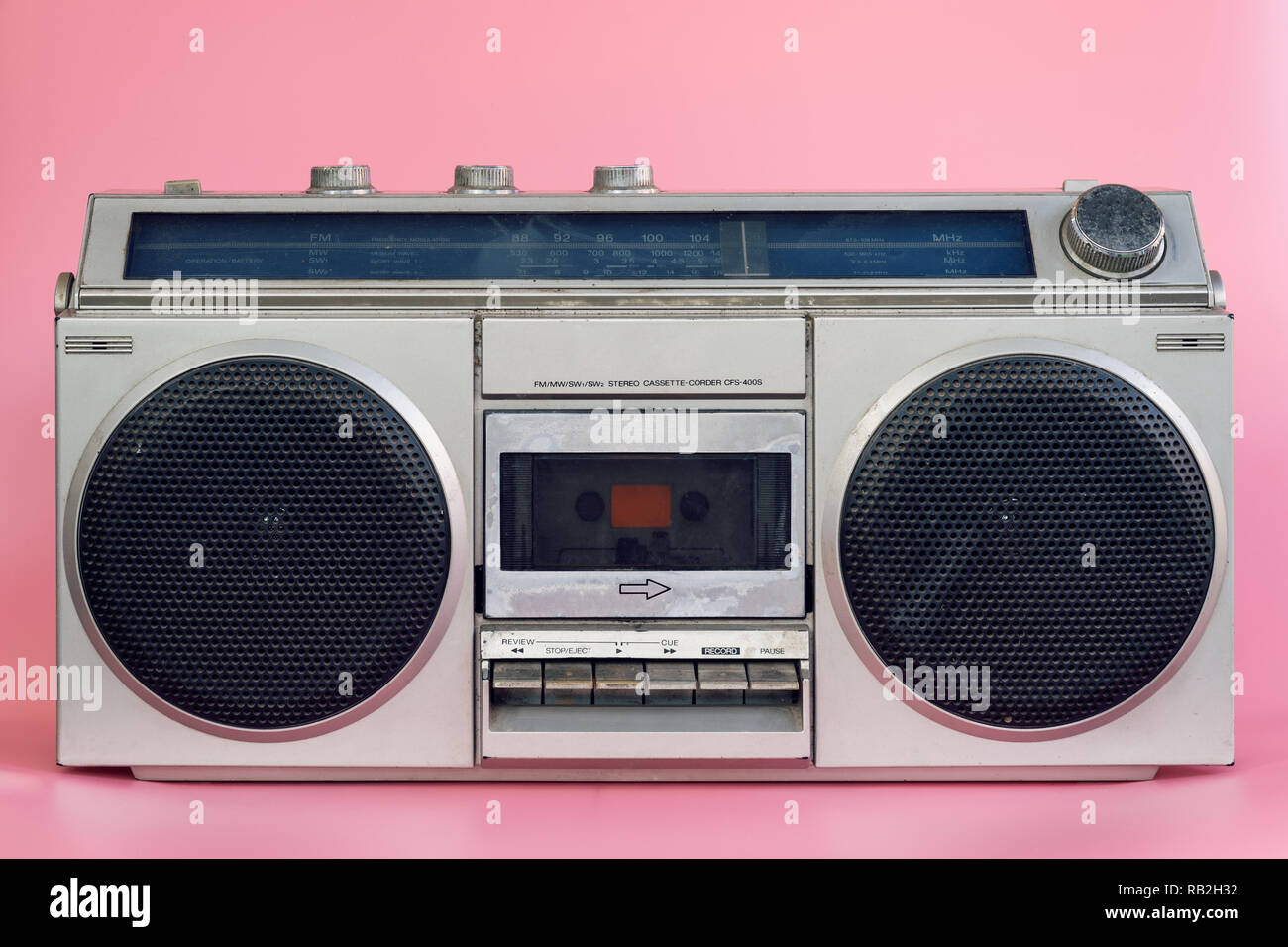Vintage stereo on pink pasrel color background Stock Photo
