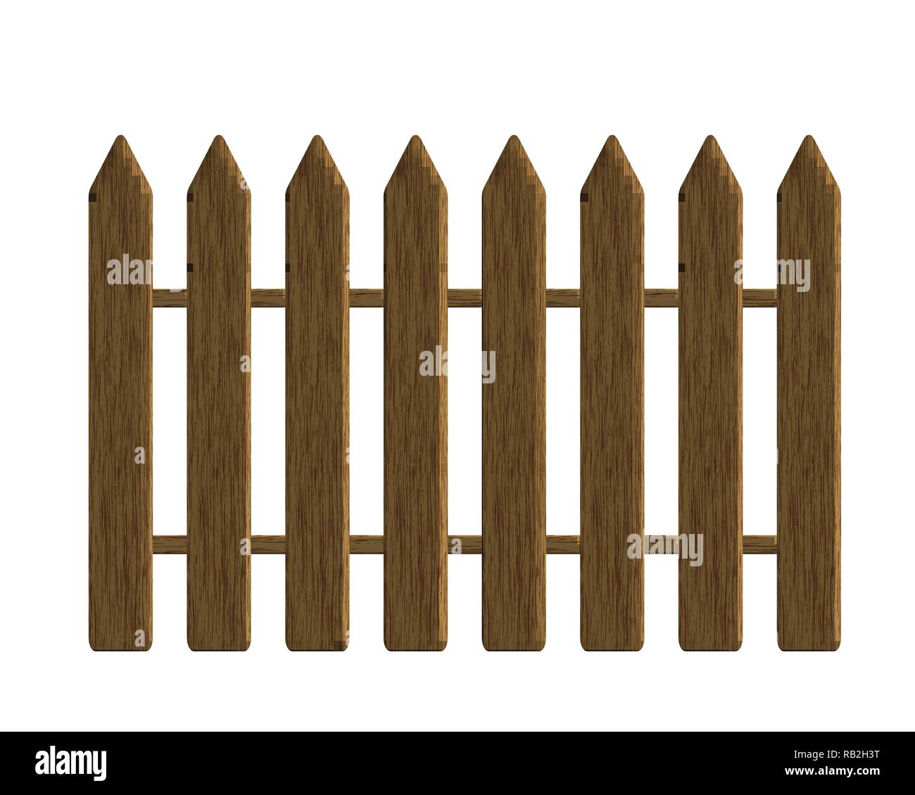 Realistic illustration of a wooden fence made of boards with textured wood, isolated on a white background - vector Stock Vector