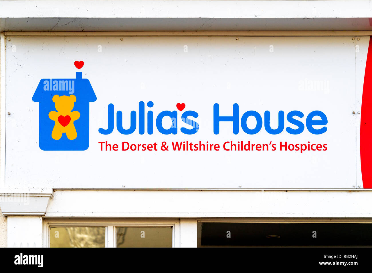 Julia's House children's hospice charity shop sign Stock Photo