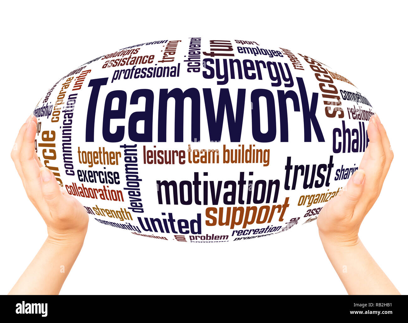 Teamwork word cloud hand sphere concept on white background Stock Photo