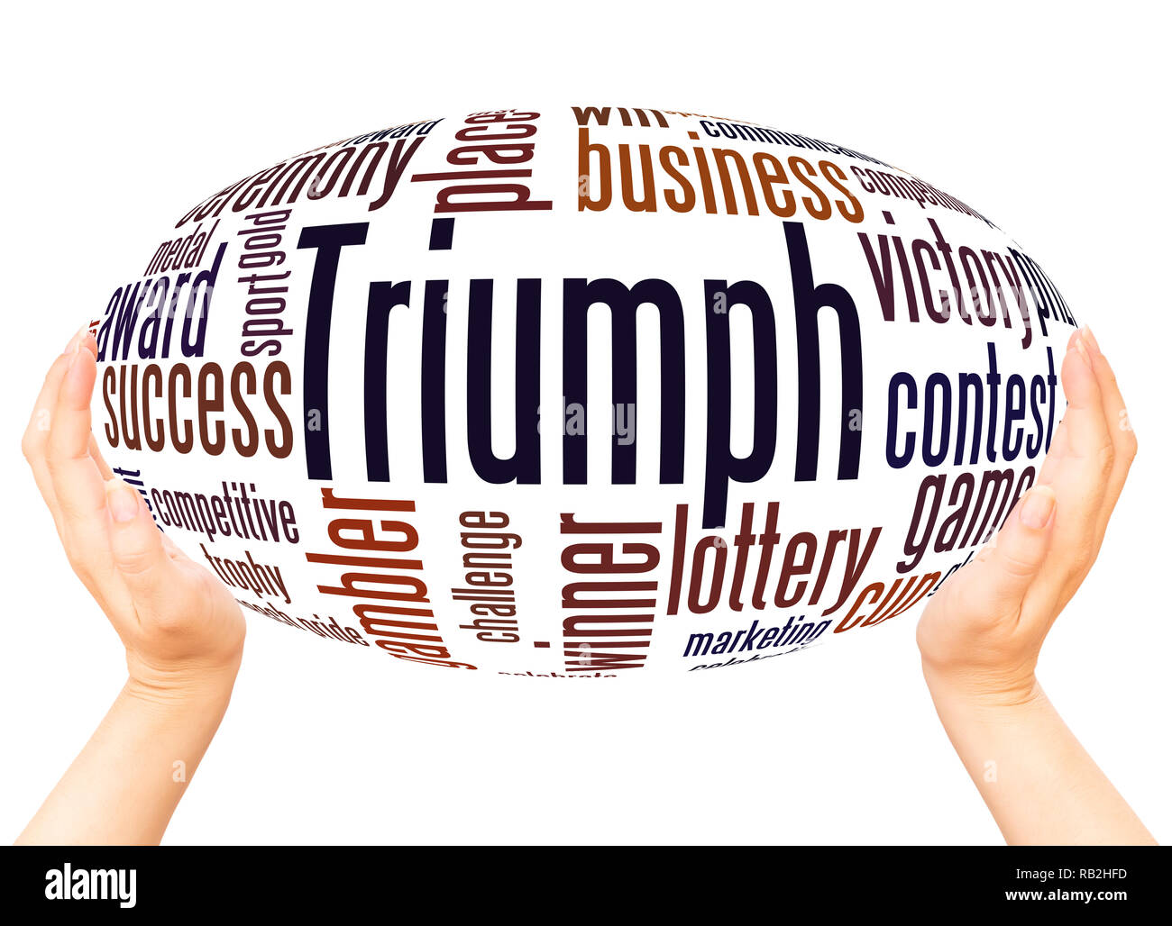 Triumph word cloud hand sphere concept on white background. Stock Photo