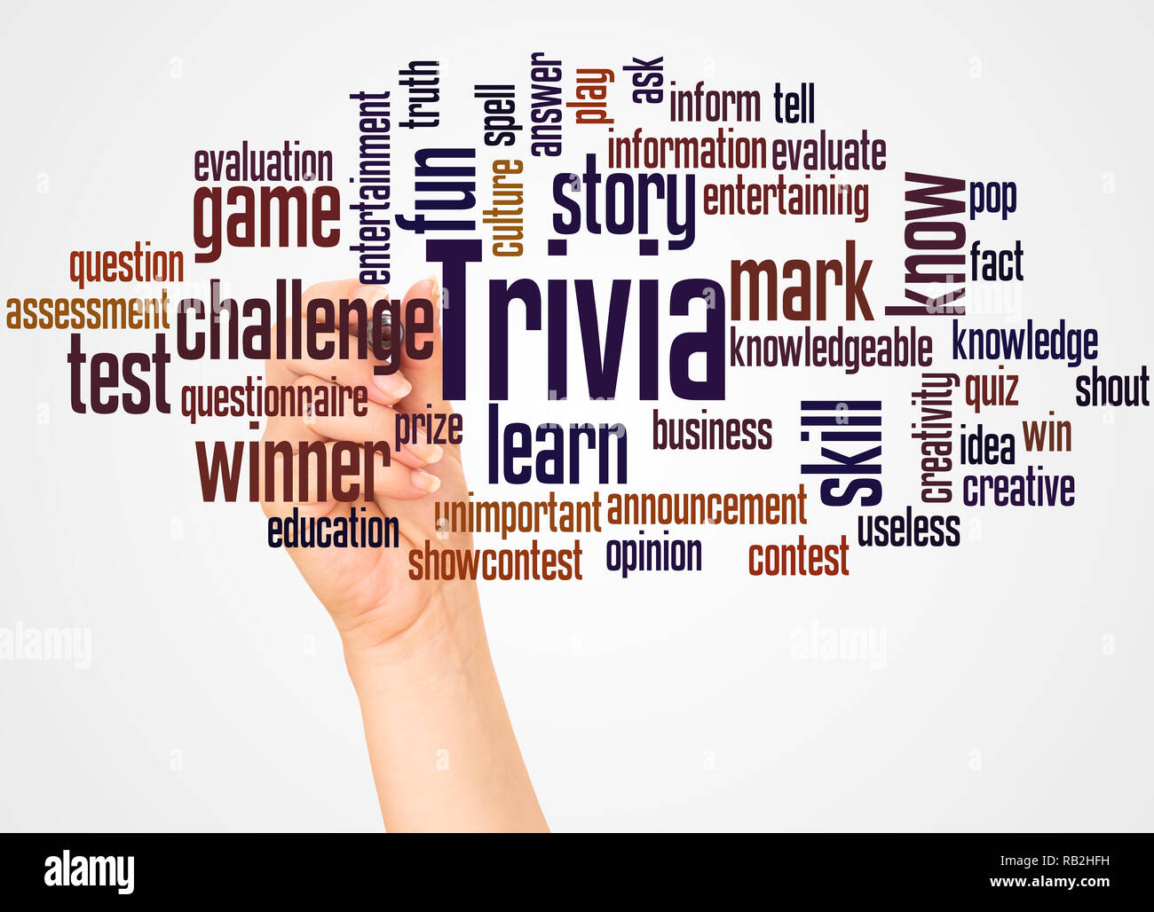 Trivia word cloud and hand with marker concept on white background ...