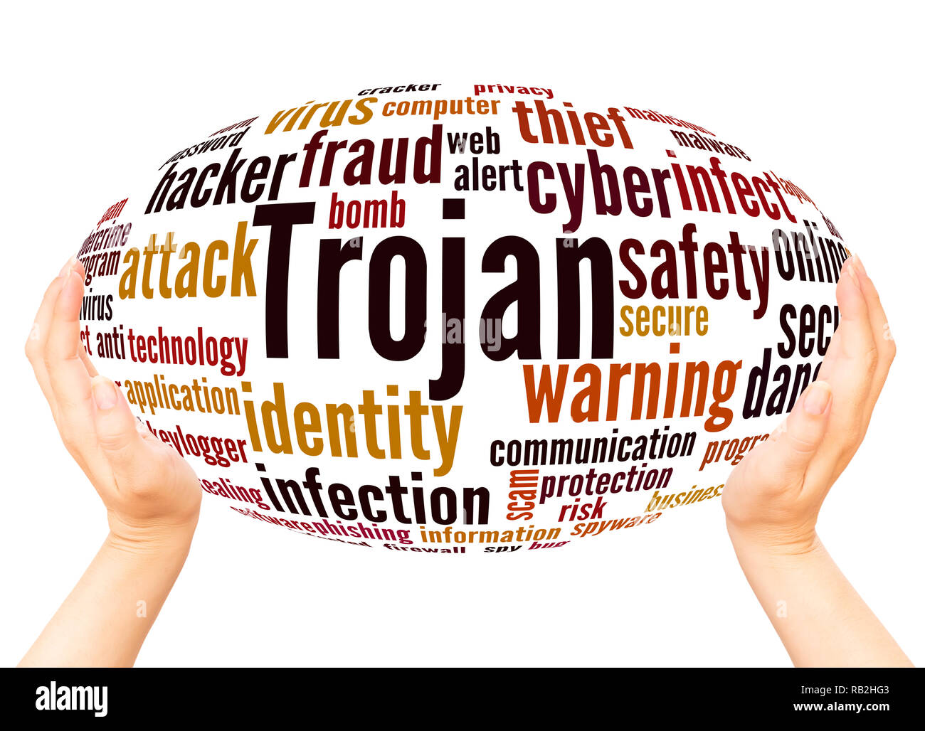 Trojan word cloud hand sphere concept on white background. Stock Photo