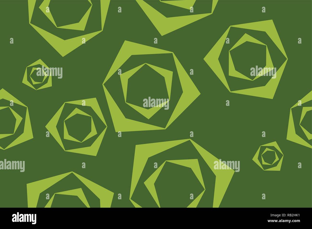 Seamless, background pattern of rose flower abstraction made with geometric shapes in different tones of green. Modern, decorative vector art. Stock Vector
