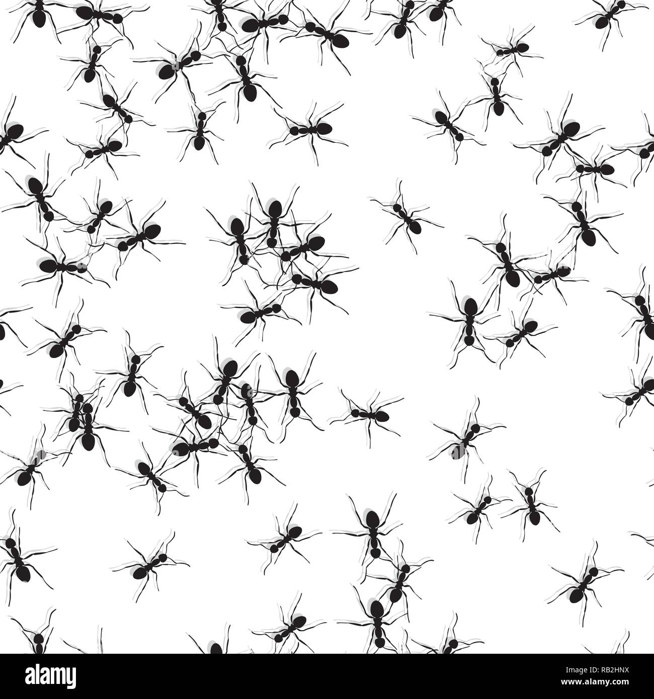 Random Ant Seamless Pattern Representing Teamwork. Black and White Stock Vector