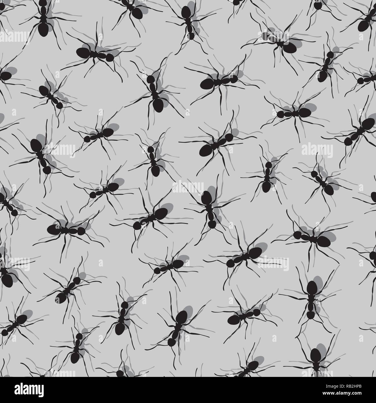 Monochrome Ant Seamless Pattern Representing Teamwork. Ants in Action. Fun and Disturbing Repeat Pattern Stock Vector