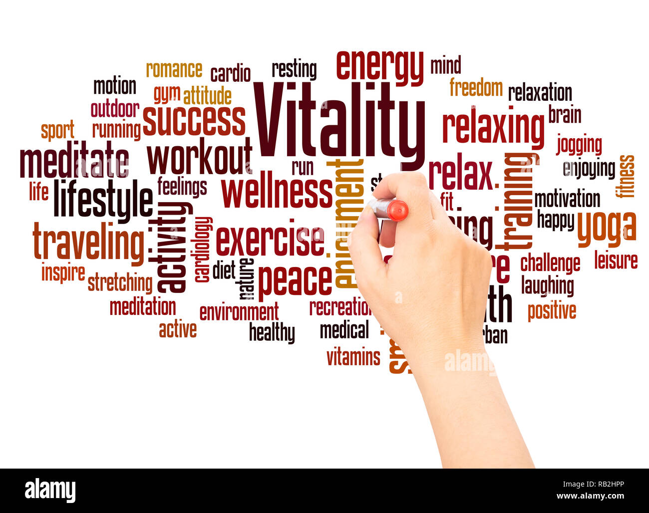 Vitality word cloud hand writing concept on white background Stock