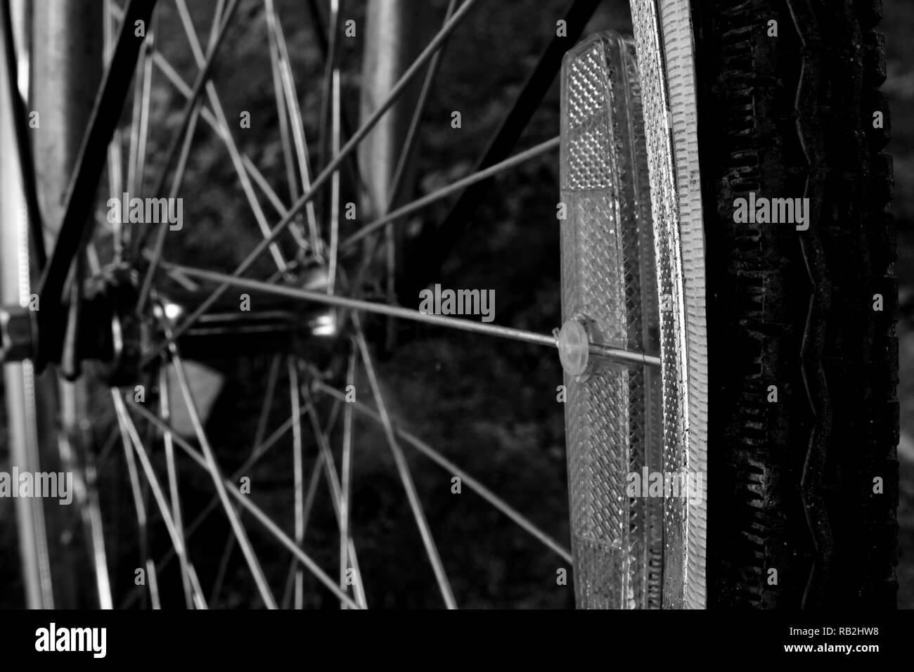 Wheel of a bicycle in grey scale effect Stock Photo