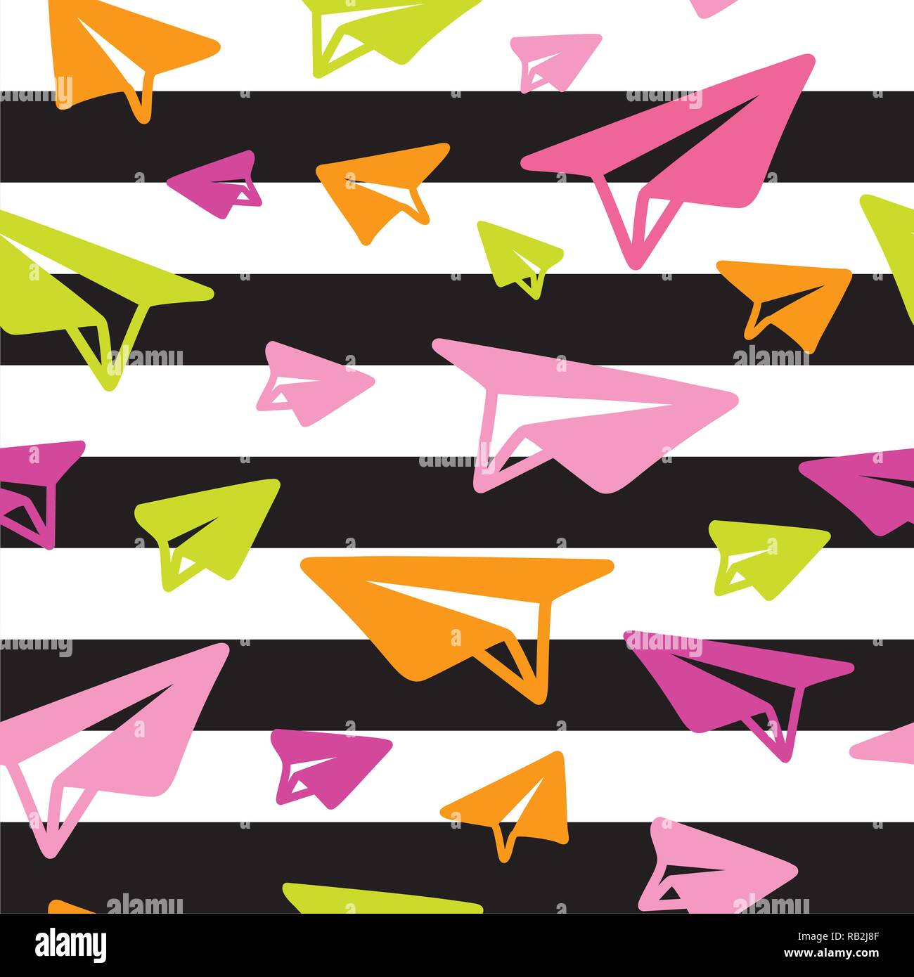 hand drawn paper planes on black background, seamless pattern Stock Vector