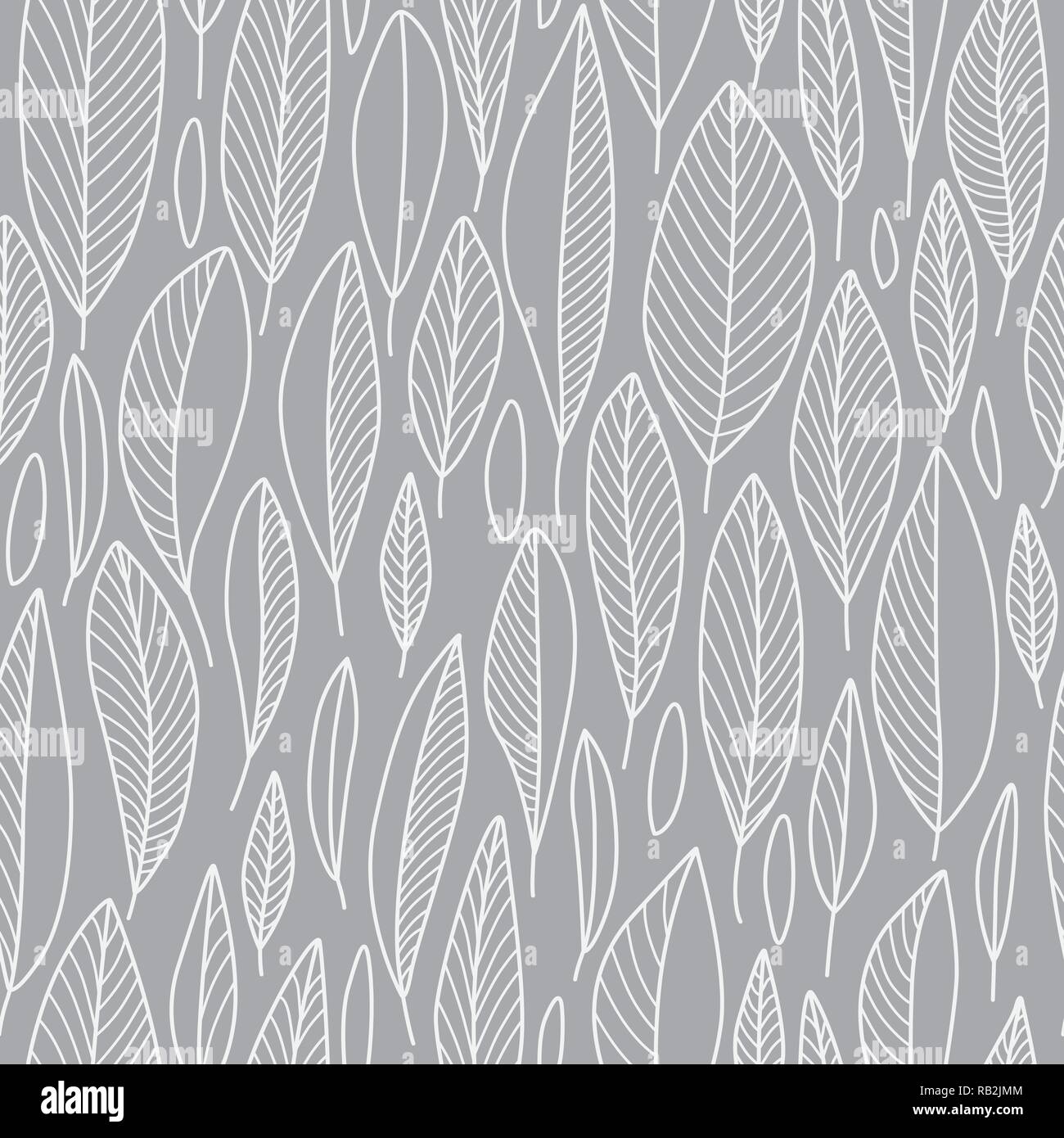 Line Leaf Seamless Pattern in Grey Abstract Nature Design Stock Vector