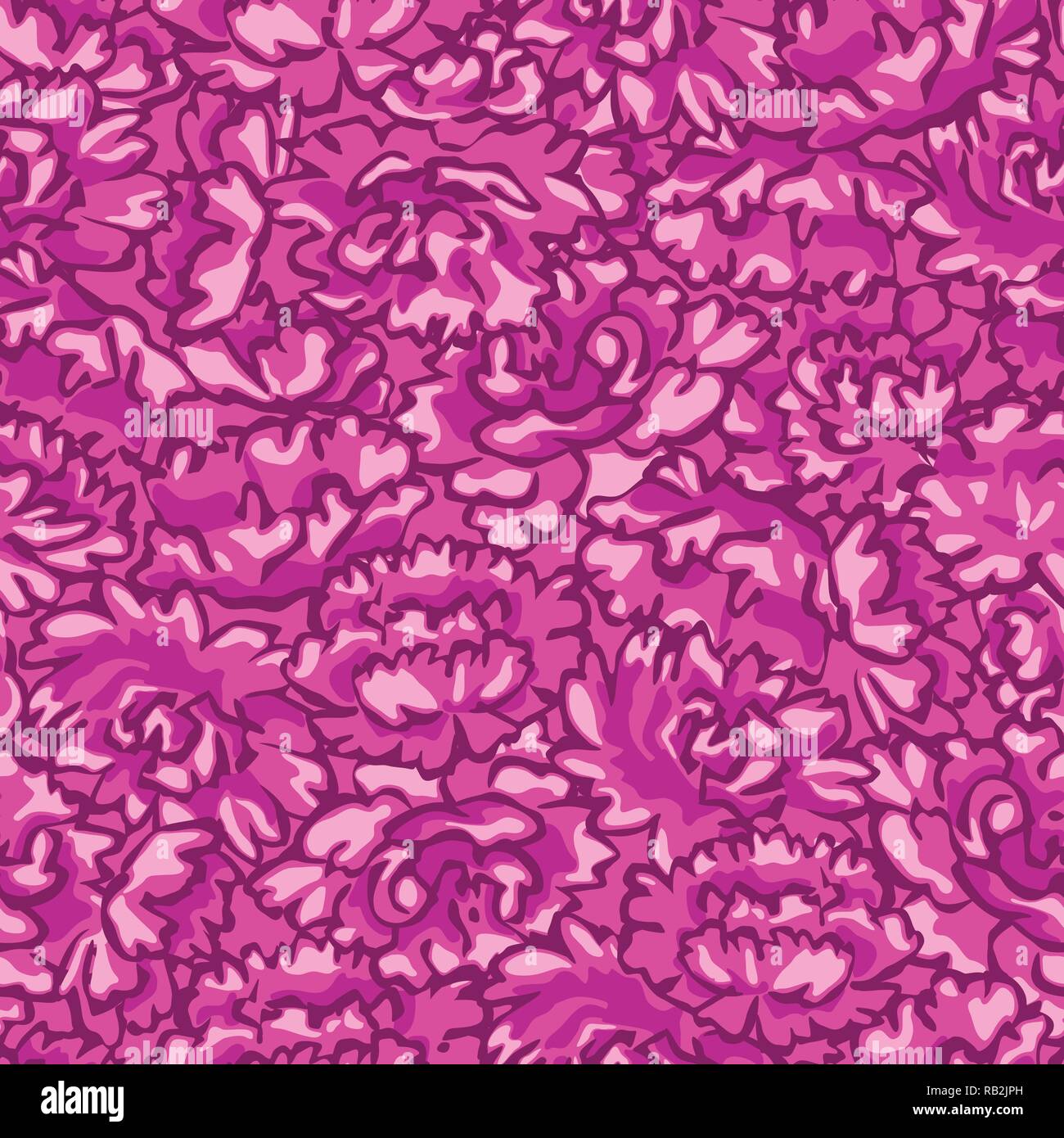 Pink Hand-drawn Peonies Wall Seamless Pattern on Pink Background Stock Vector