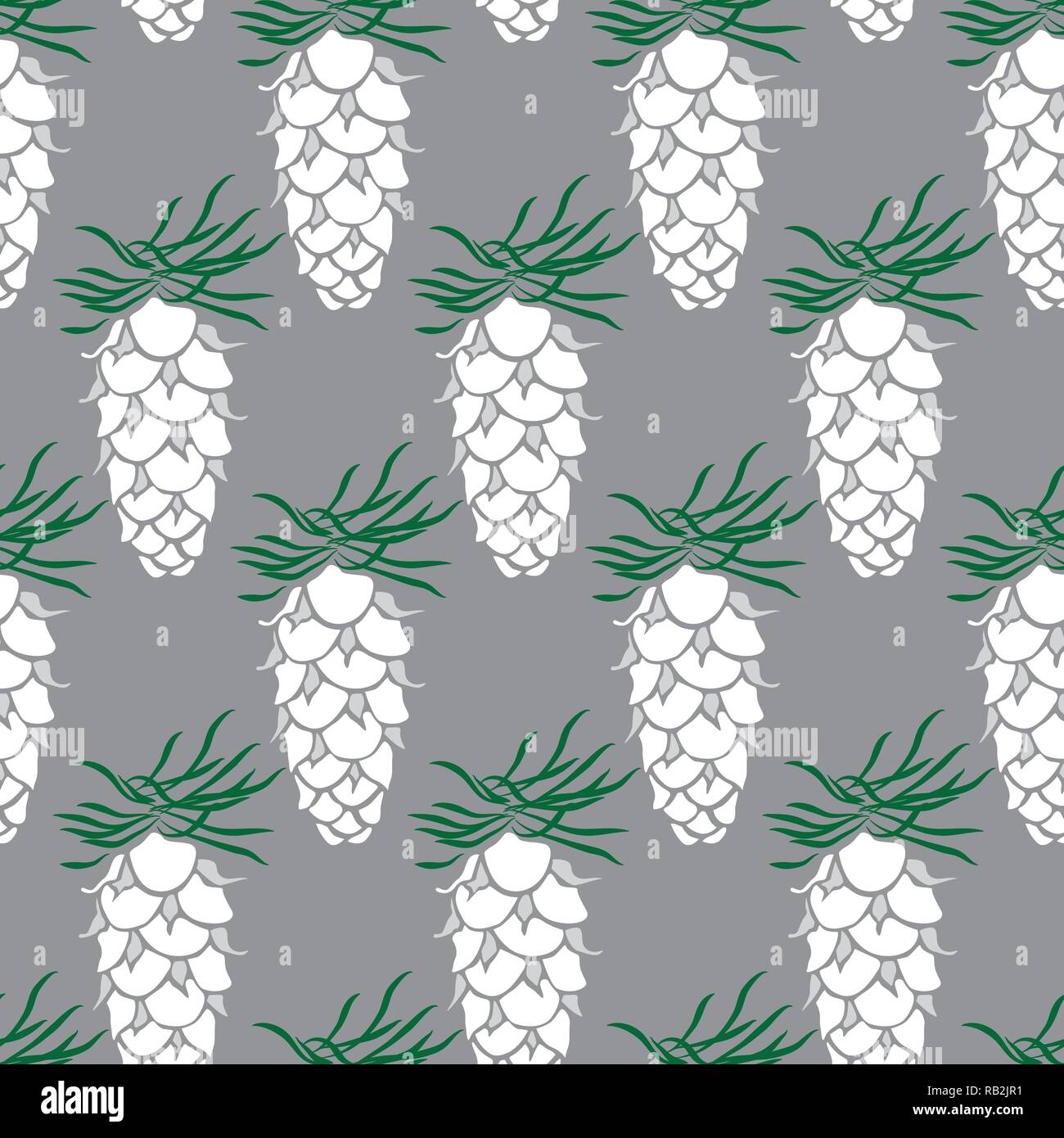 White Pine Cone Drawing Seamless Pattern on Grey for Giftwrap, Backdrop, Wallpaper Stock Vector