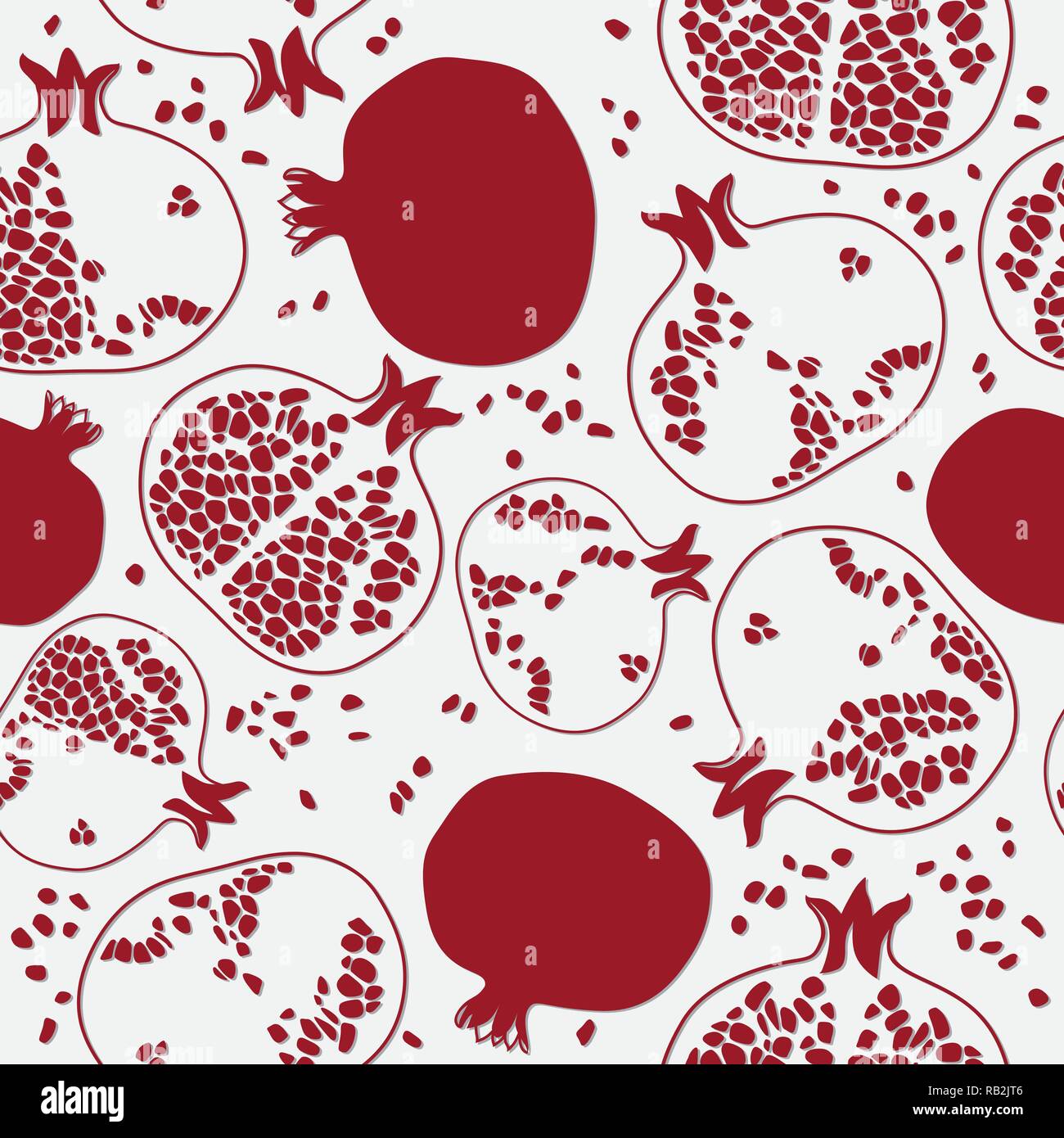 Pomegranate Graphic Seamless Pattern on Grey Background Stock Vector