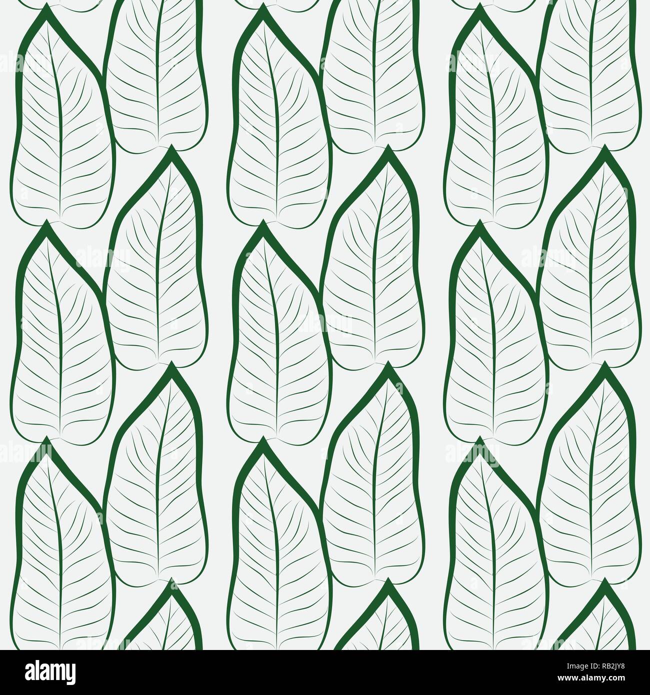 Tropical Leaf Hand-drawn Seamless Pattern on Grey Stock Vector
