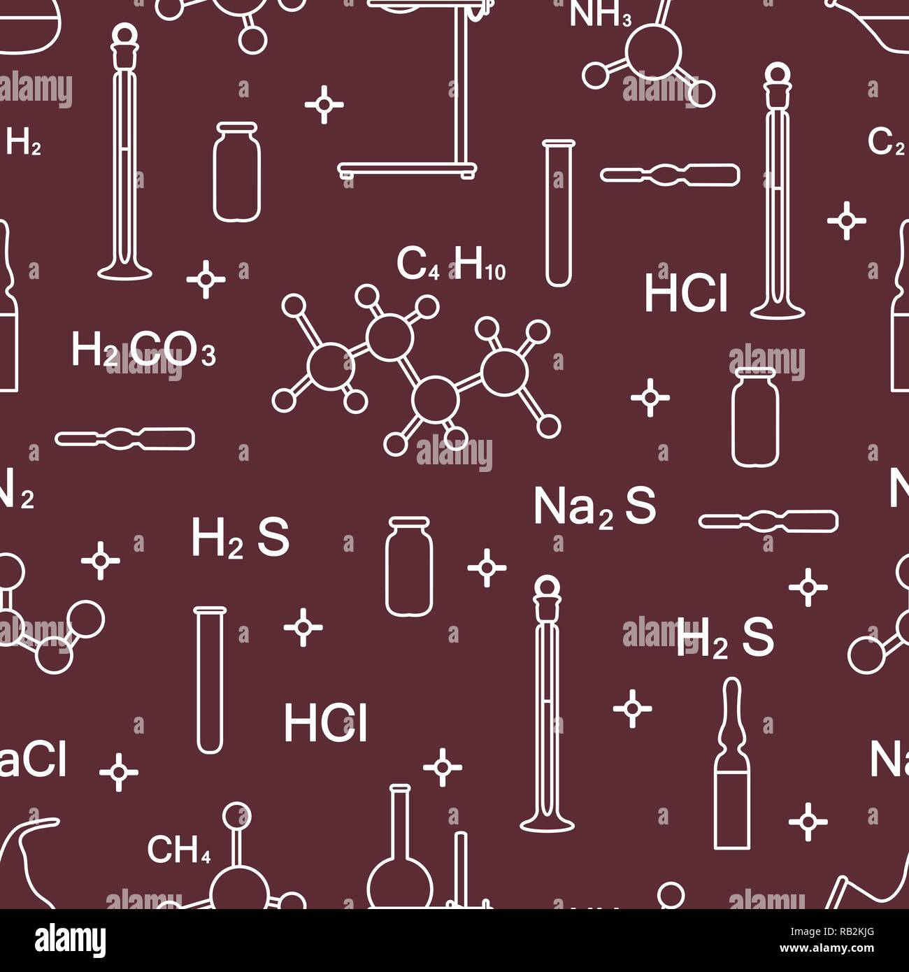 Scientific vector seamless pattern with flasks, test tubes, beakers ...