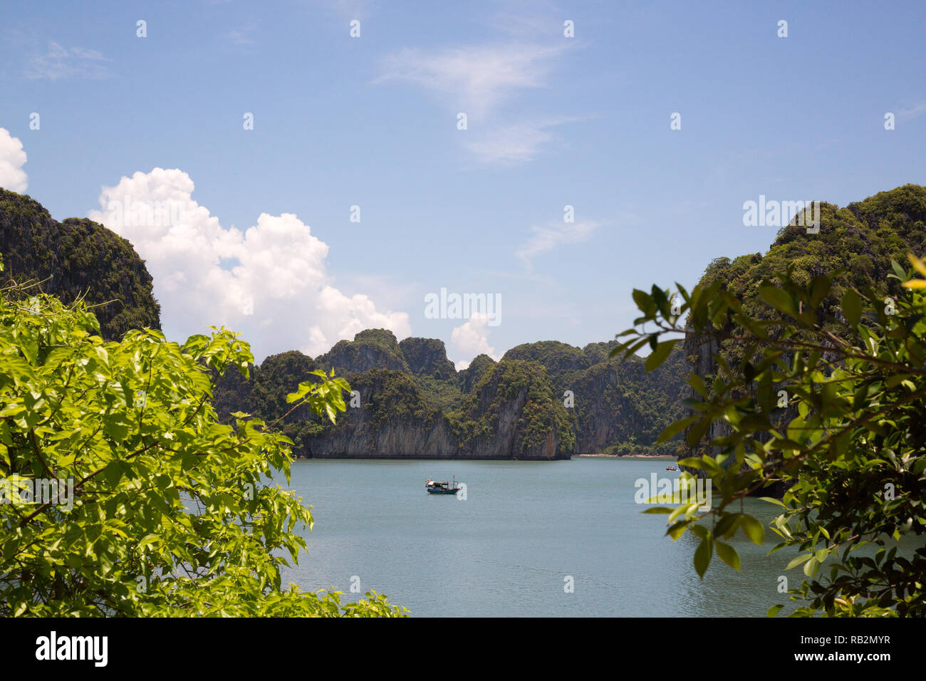 A beautiful setting in Bai Tu Long Bay, Vietnam. Stock Photo
