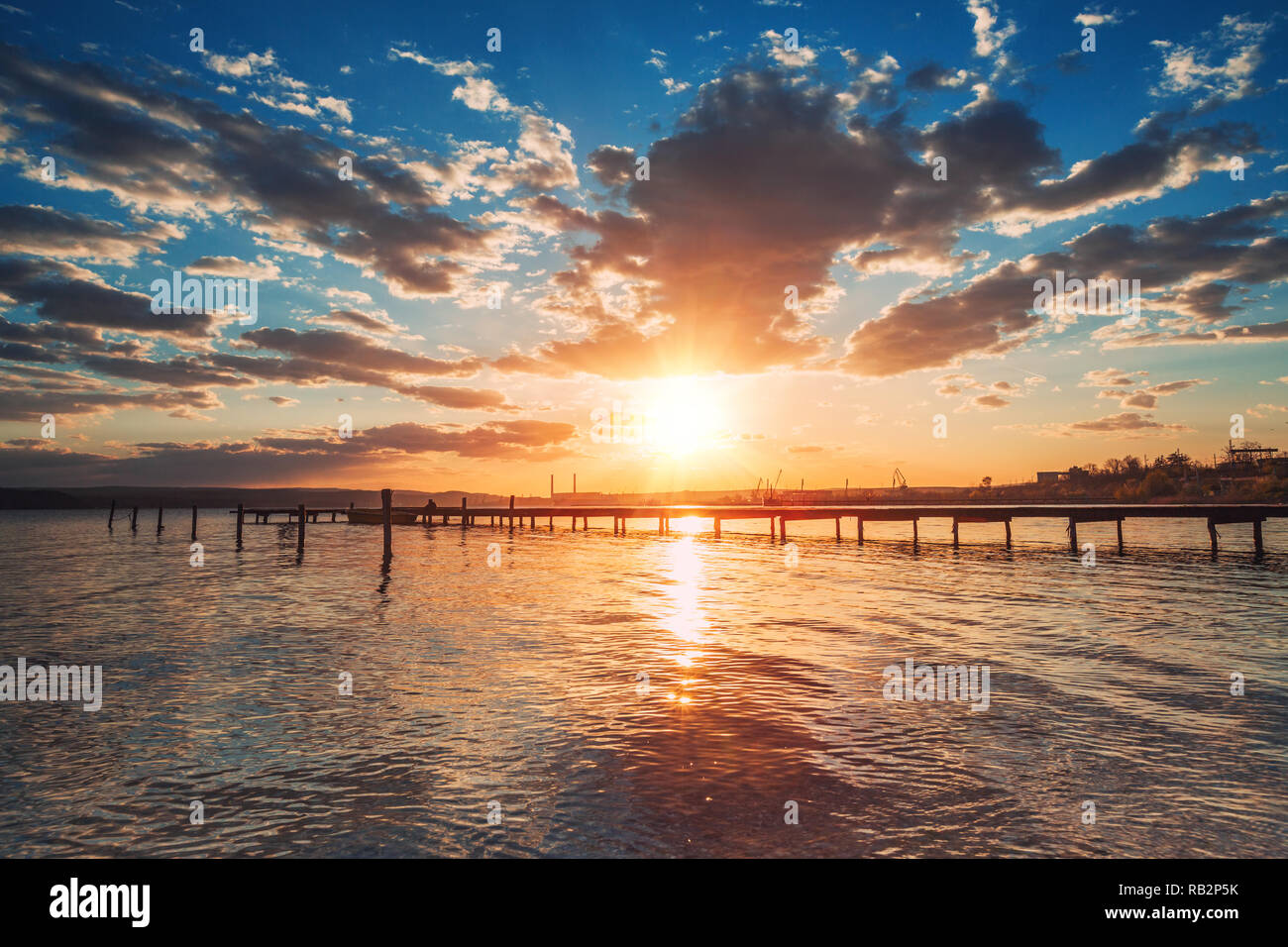 Sunset Over the lake HDR Image. Stock Photo