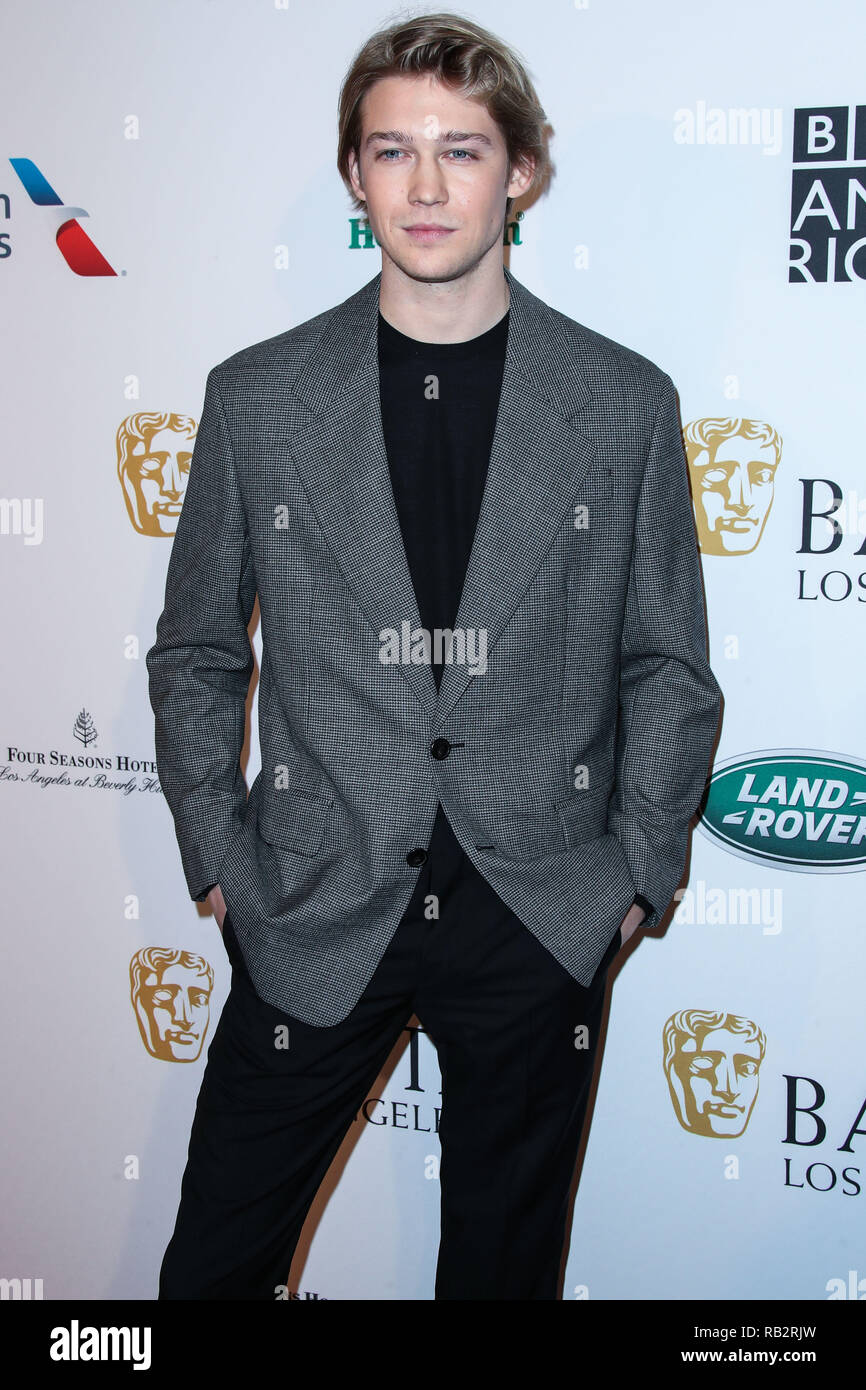 California, USA. 5th Jan 2019. Actor Joe Alwyn wearing Prada arrives at the  BAFTA (British Academy of Film and Television Arts) Los Angeles Tea Party  2019 held at the Four Seasons Hotel