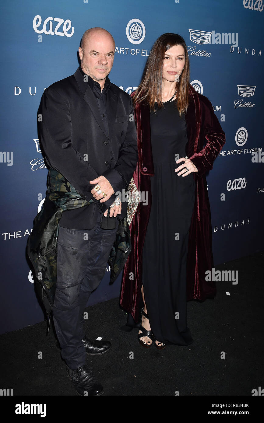 Los Angeles, USA. 5 January 2019. Russell Young (L) and Finola Hughes attend Michael Muller's HEAVEN, presented by The Art of Elysium at a private venue on January 5, 2019 in Los Angeles, California. Credit: Jeffrey Mayer/Alamy Live News Stock Photo