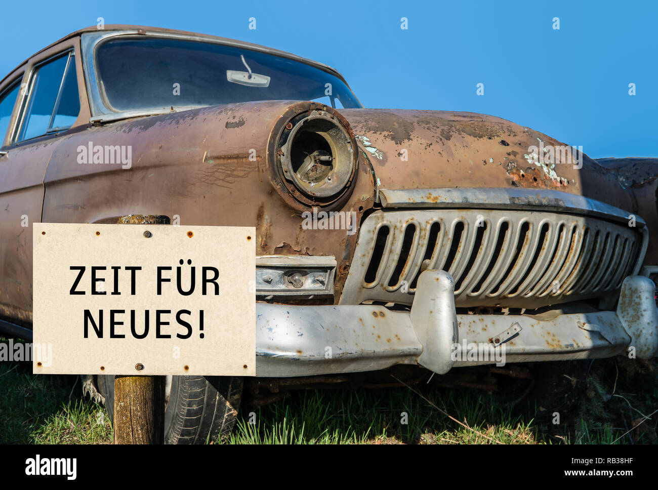 Oldtimer Zeit für Neues Schild Stock Photo