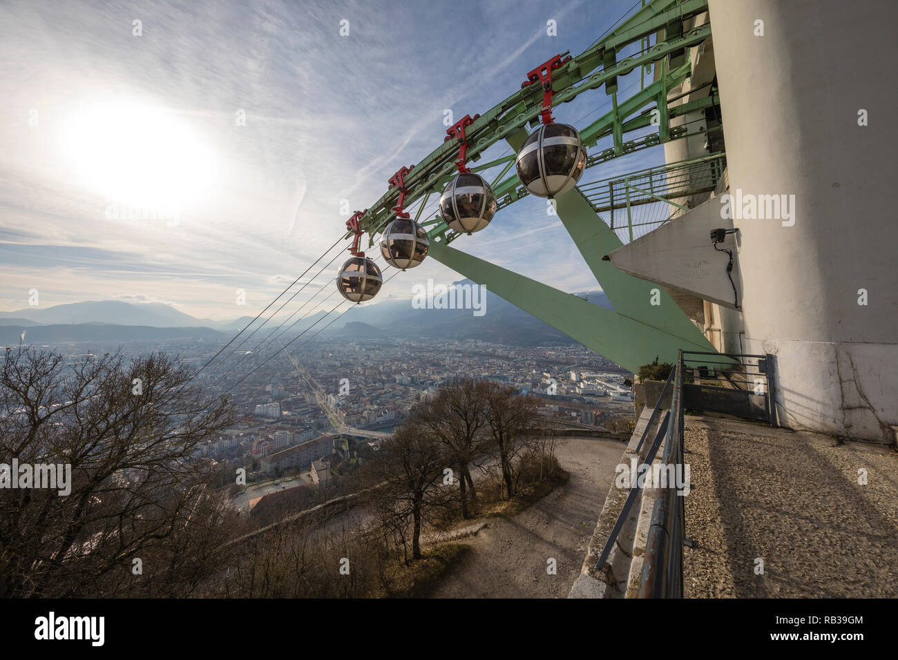 Grenoble, France, January 2019 : Cable car station at la Bastille Stock Photo