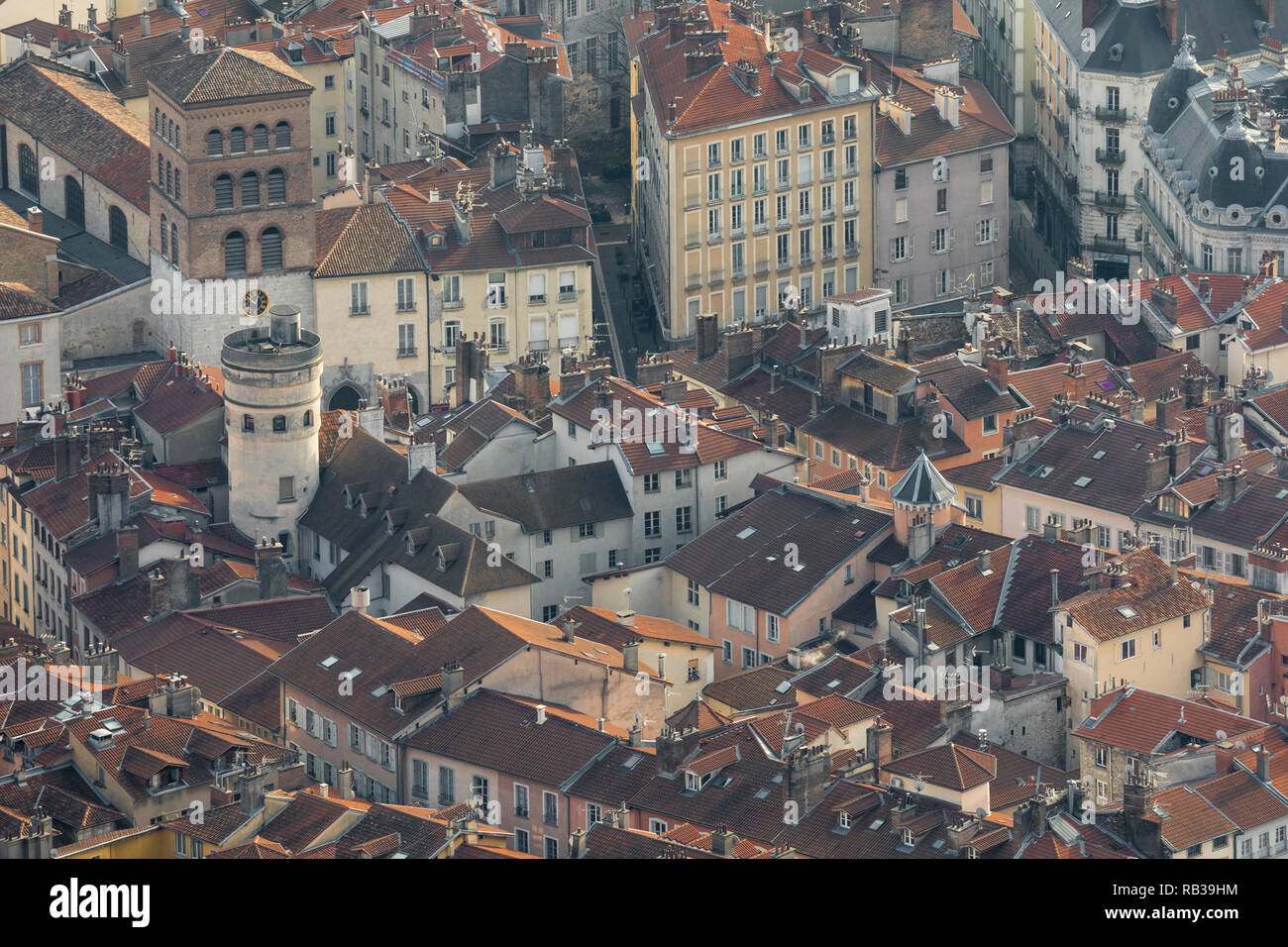 Grenoble, France, January 2019 : Aerial cathedral notre dame neighbourhood Stock Photo