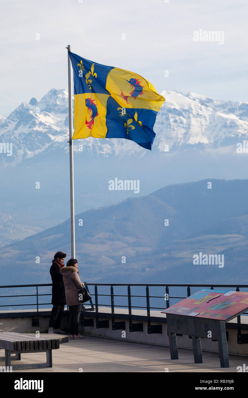 Grenoble, France, January 2019 : Tourists enjoying the view from La Bastille Stock Photo