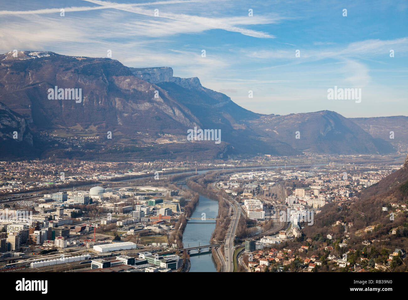 Grenoble, France: North west with the Vercors mountains and the Isere river Stock Photo