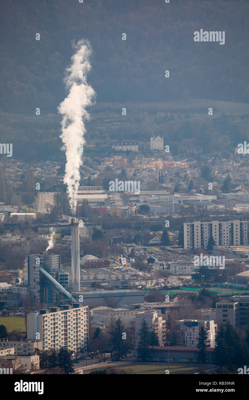 Grenoble, France, January 2019 : Heating plant, Compagnie de chauffage Stock Photo
