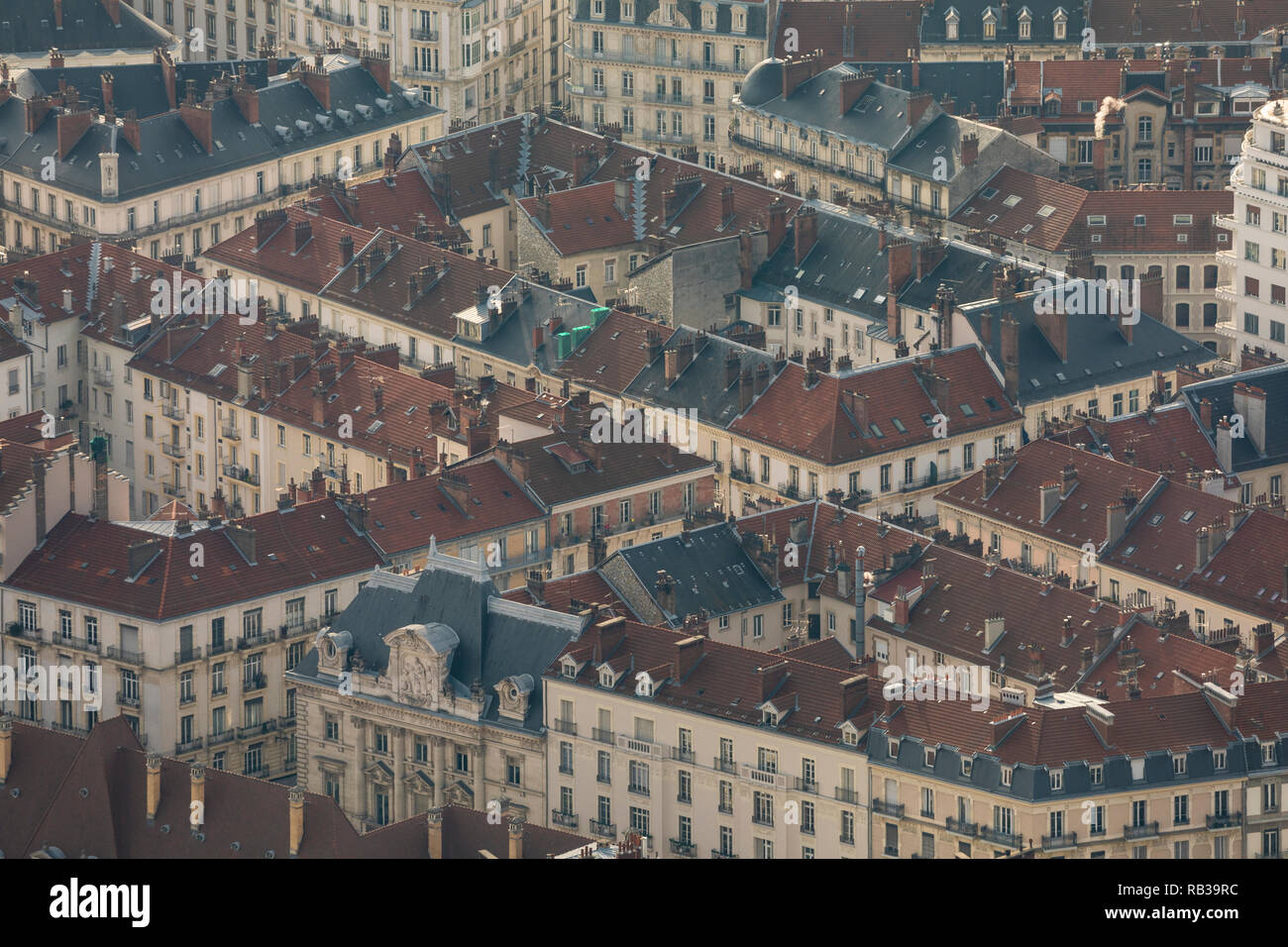 Grenoble, France, January 2019 : Aerial view with red and black rooves Stock Photo