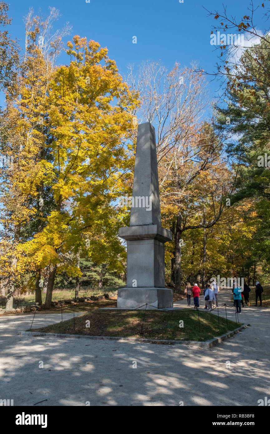 Statue at the Old North Bridge commemorating the first battle of the American Revolution Stock Photo