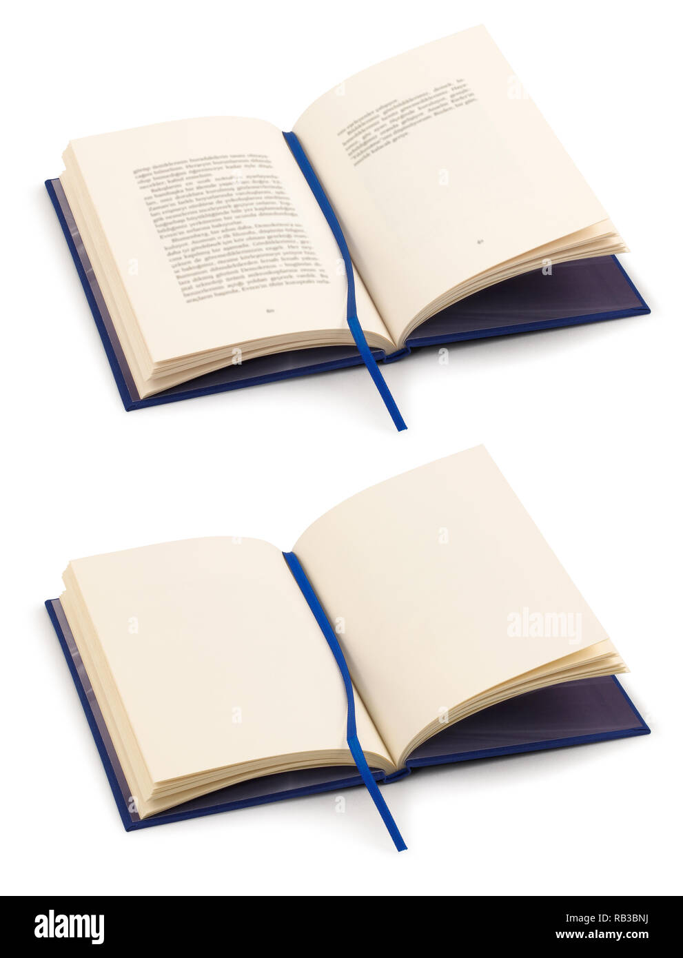 Open book with blue ribbon marker Stock Photo Alamy