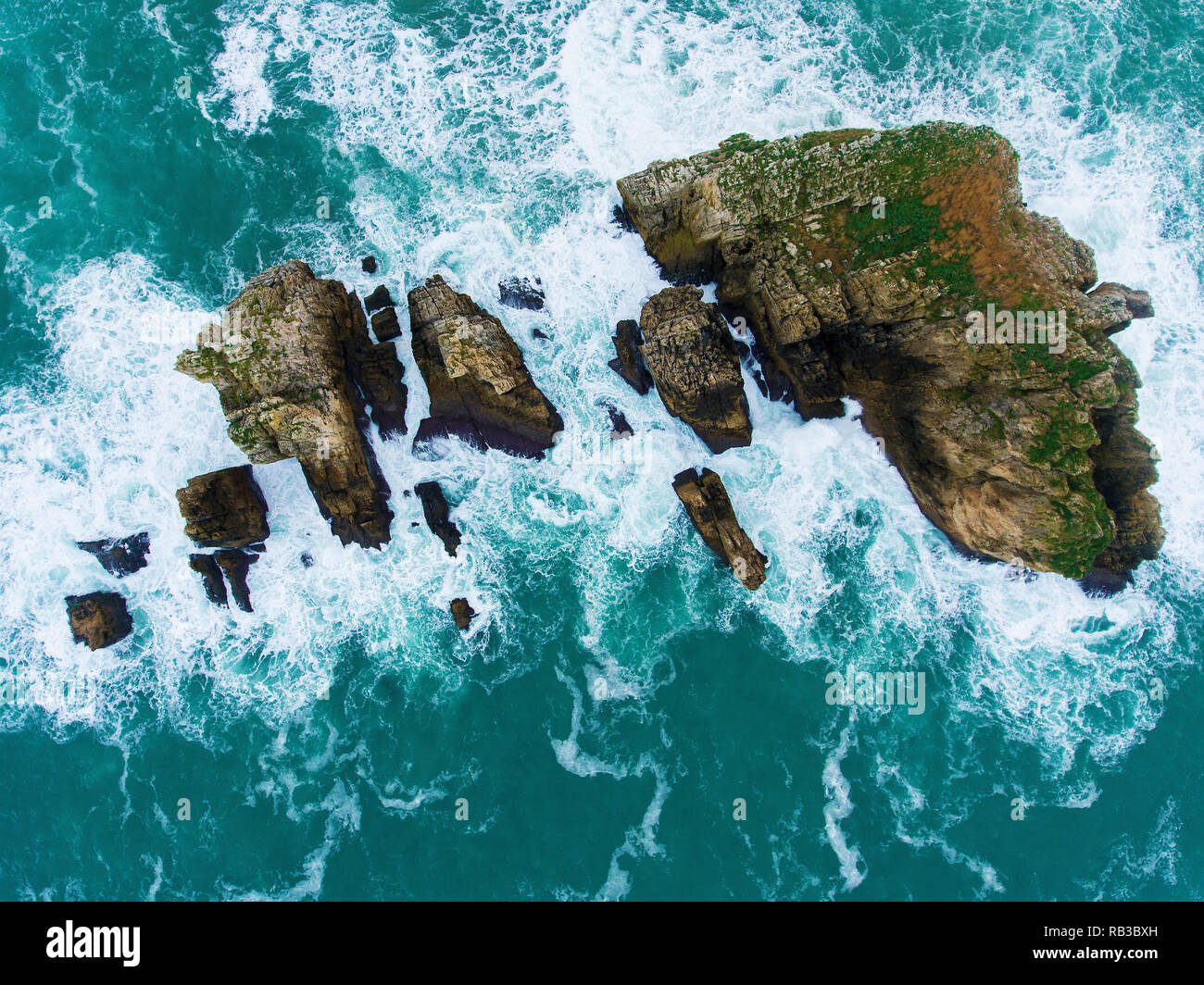 Islands in Costa Quebrada, Liencres, Cantabria, Spain Stock Photo