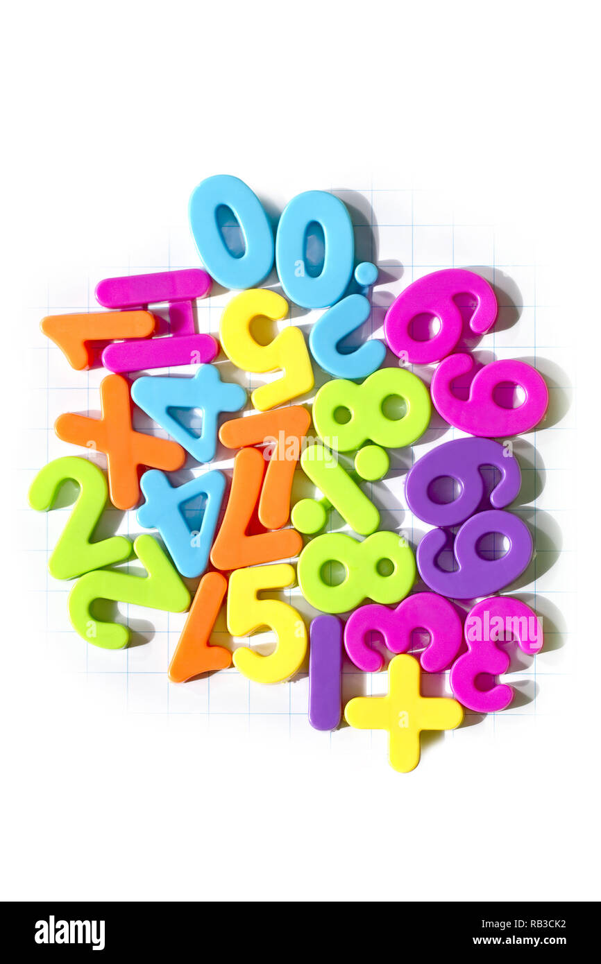 plastic magnet numbers and maths symbols Stock Photo