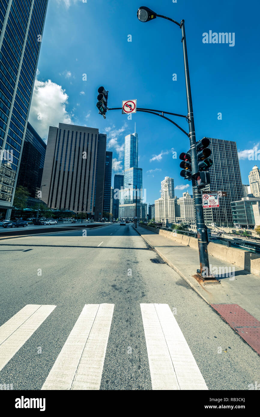 view of Chicago street in october, USA Stock Photo