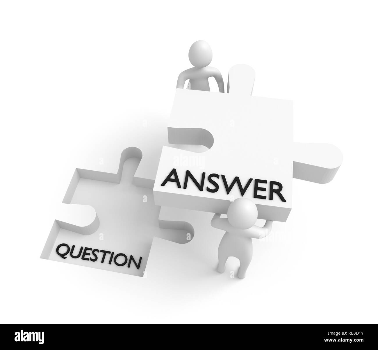 Puzzle piece: question and answer, 3d men, 3d illustration Stock Photo