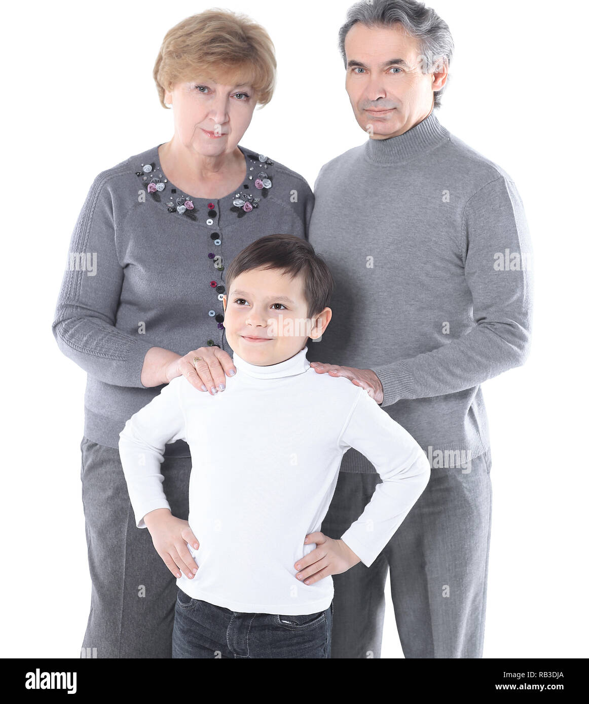 family photo of grandma grandpa and the grandson.isolated on white background Stock Photo