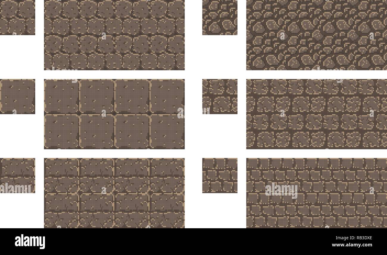 Vector pixel art seamless ancient stone texture. brick wall pattern