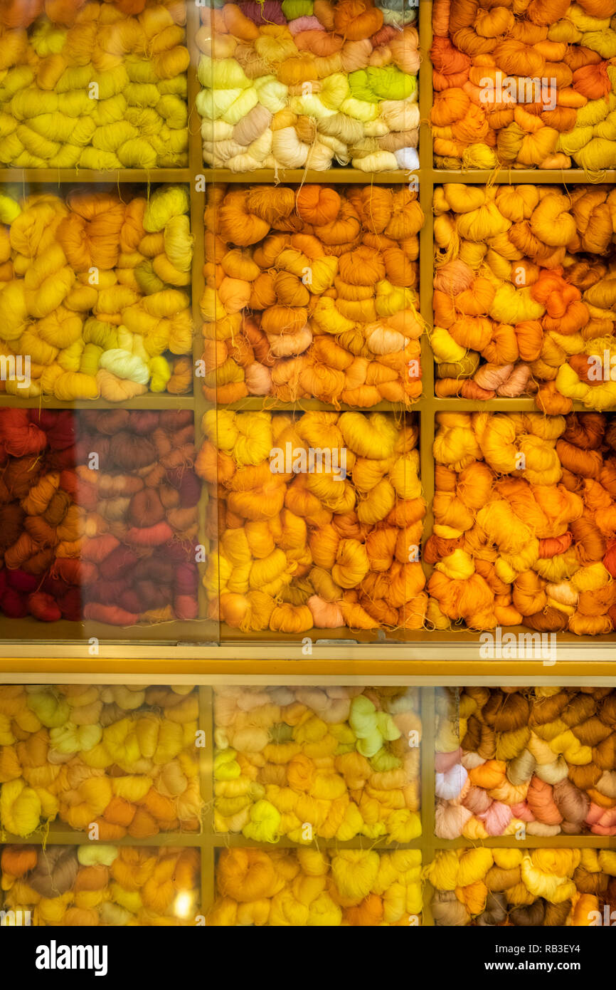 Embroidery silk in wall boxes, Vietnam Stock Photo Alamy