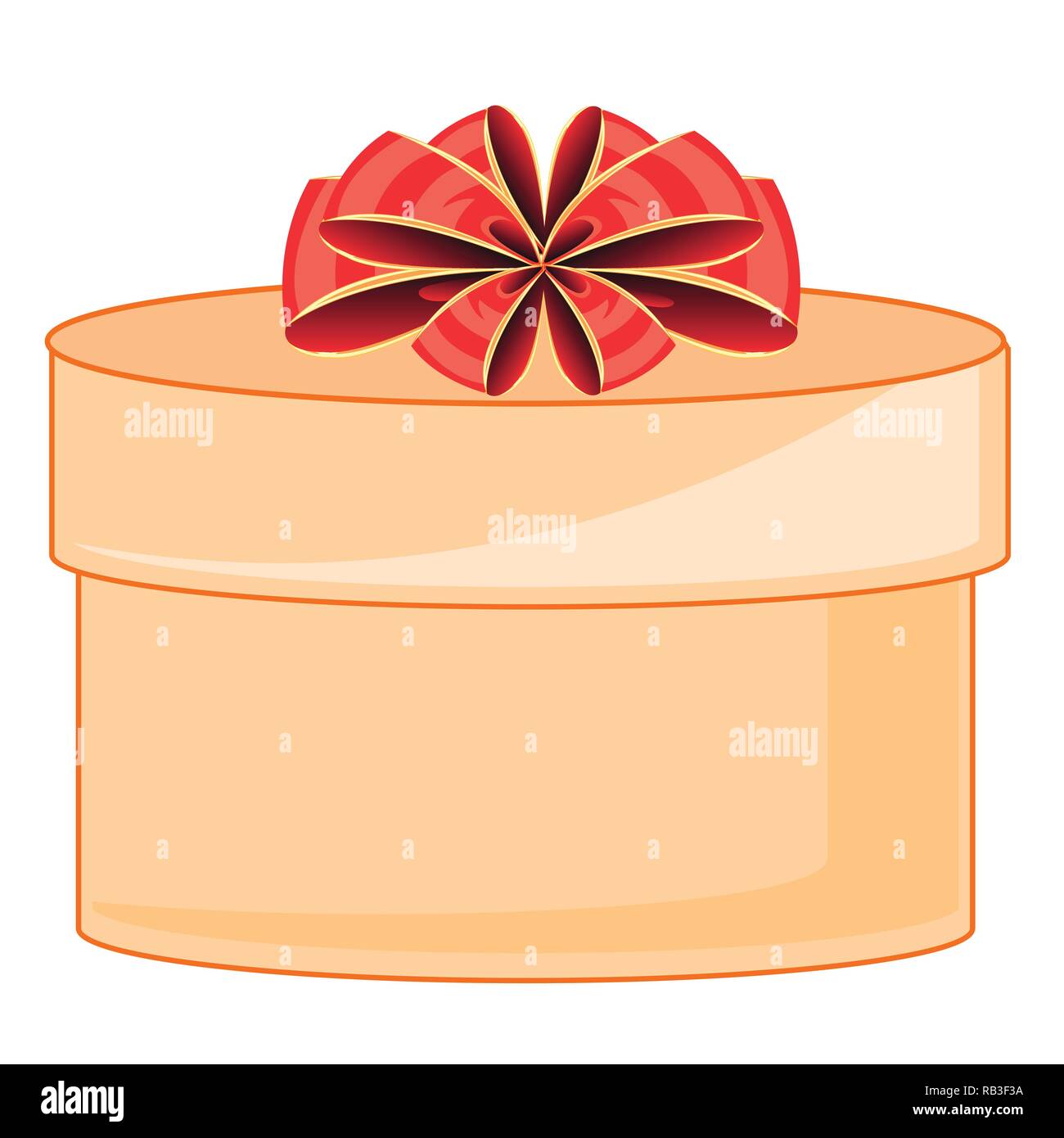 Round box with gift decorated by red bow Stock Vector